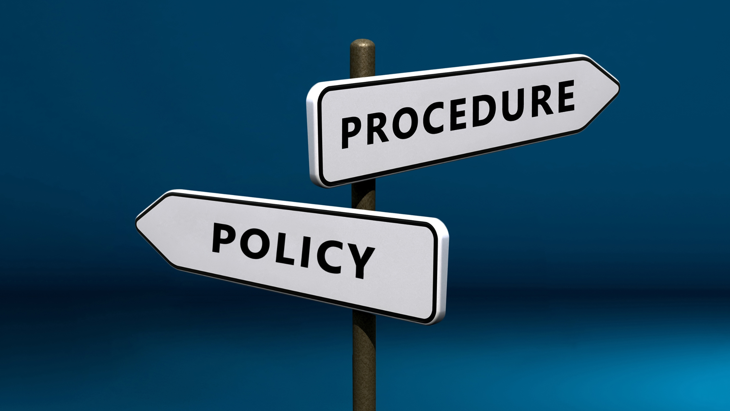 Znaki z napisami procedure i policy