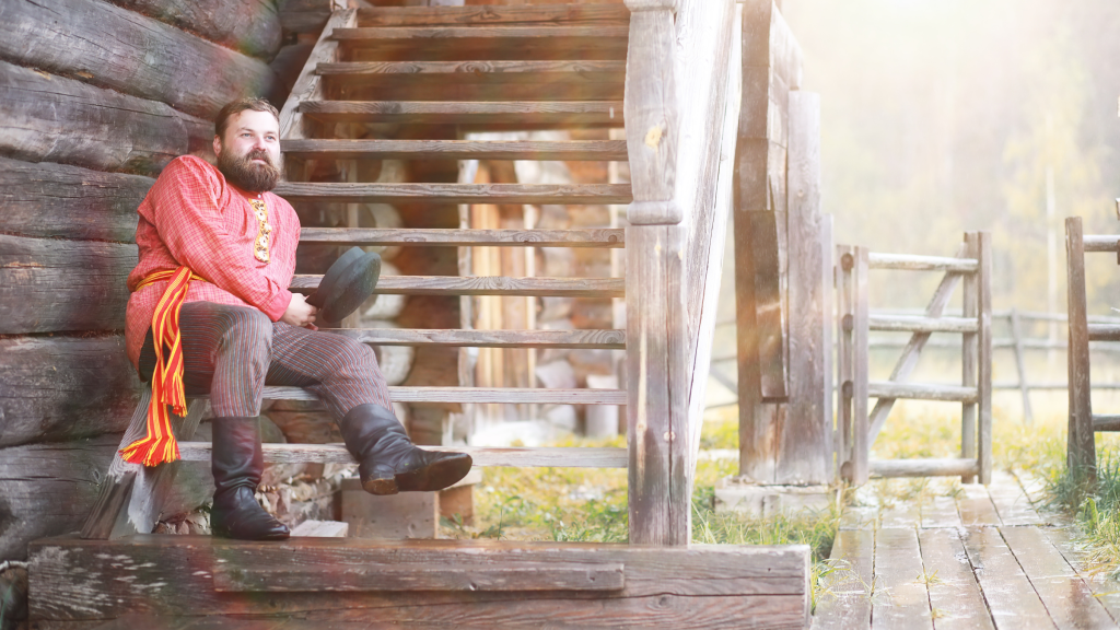 Słowianin siedzący na schodach